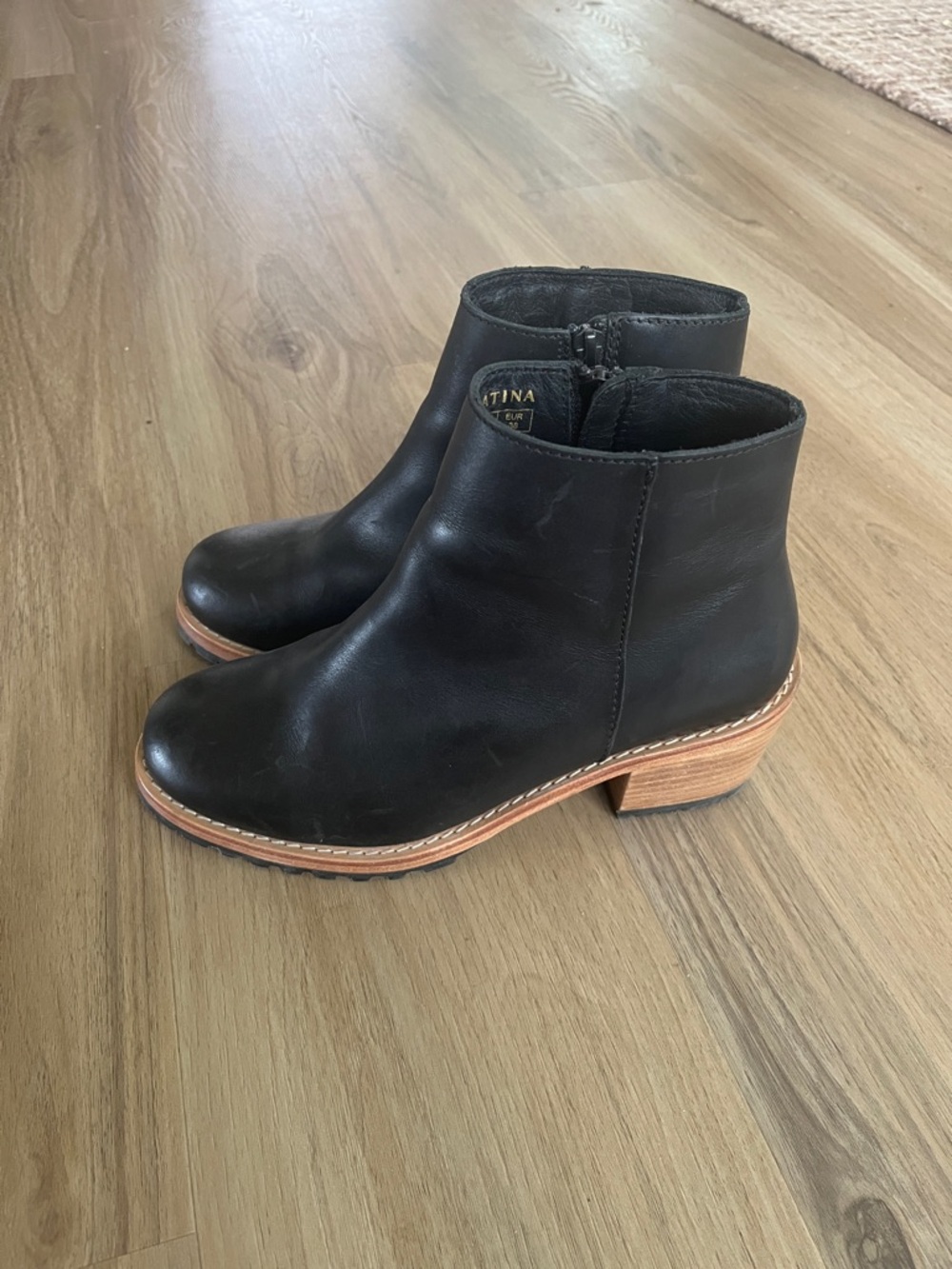 Portland leather goods. Classic Black Leather Ankle Booties with Contrast Sole - Picture 2 of 7